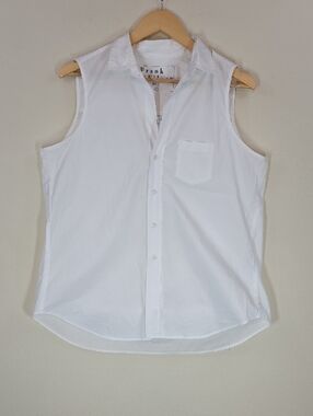Frank & Eileen Fiona Sleeveless Button-Up Shirt White  100% Italian Cotton Large